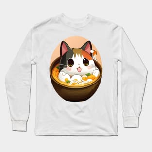 Vintage Kawaii Lucky Cat Ramen Bowl - Cat Lover Long Sleeve T-Shirt